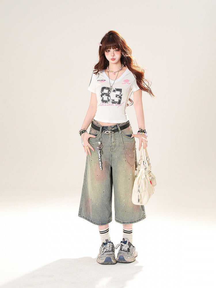 Blue Low Distressed Rise Sequin Details Straight-Leg Jeans