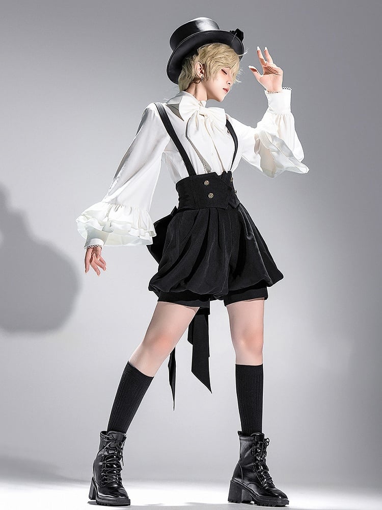 Shorts Waist Overall Big Lolita Train High Bow Black Ouji with