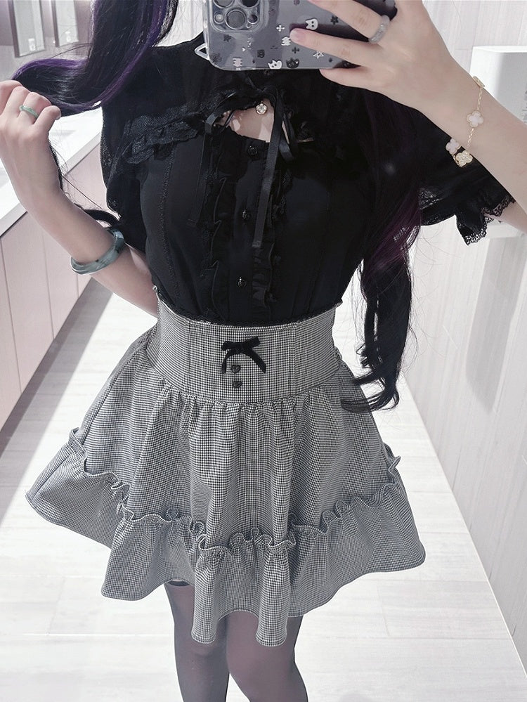 Jirai Kei Black Lace Cape Short Sleeve Blouse/ Sleeves Only