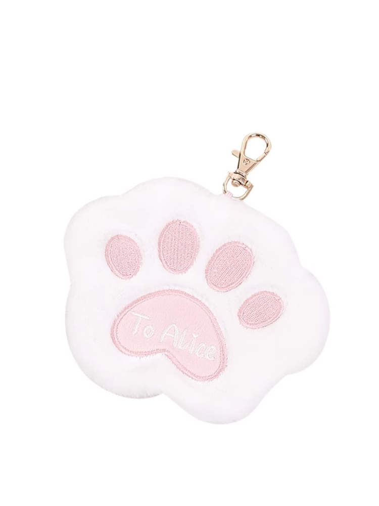 Pink and White Plush Cat Paw Charm