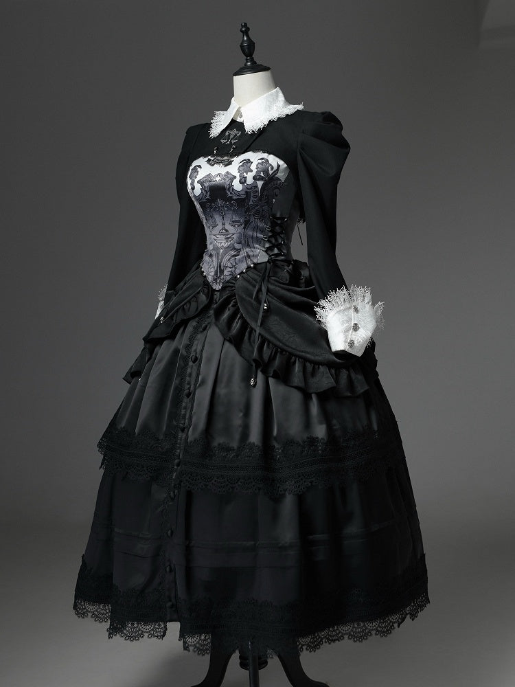 Print Top Gothic Reaper Lolita Grau Entbeint Schuppen Dunkel Grim Korsett und