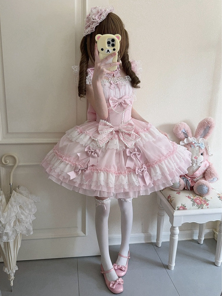 Akzente Prinzessin Details Schleife Kleid Lolita und Perle Rosa Süß