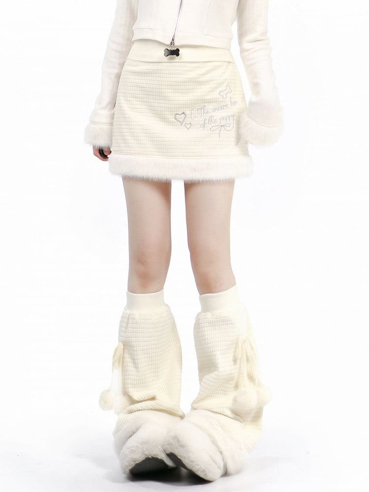 Silver Mini Skirt Cream-colored Plaid Embroidery