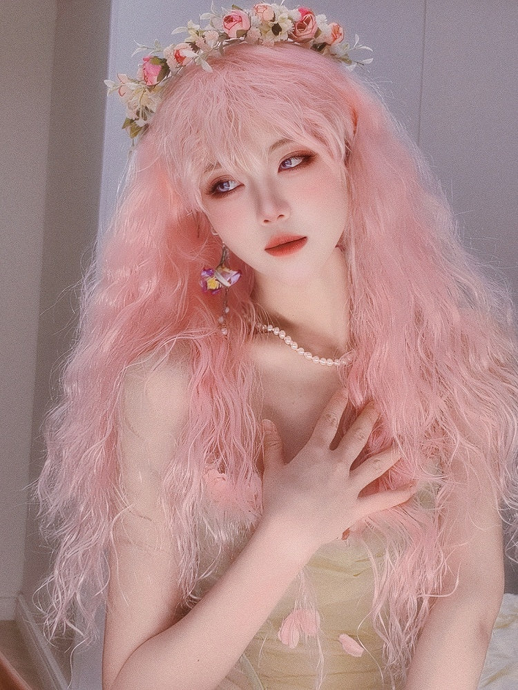 70CM Length Wavy With Bangs Wig Pink/Red