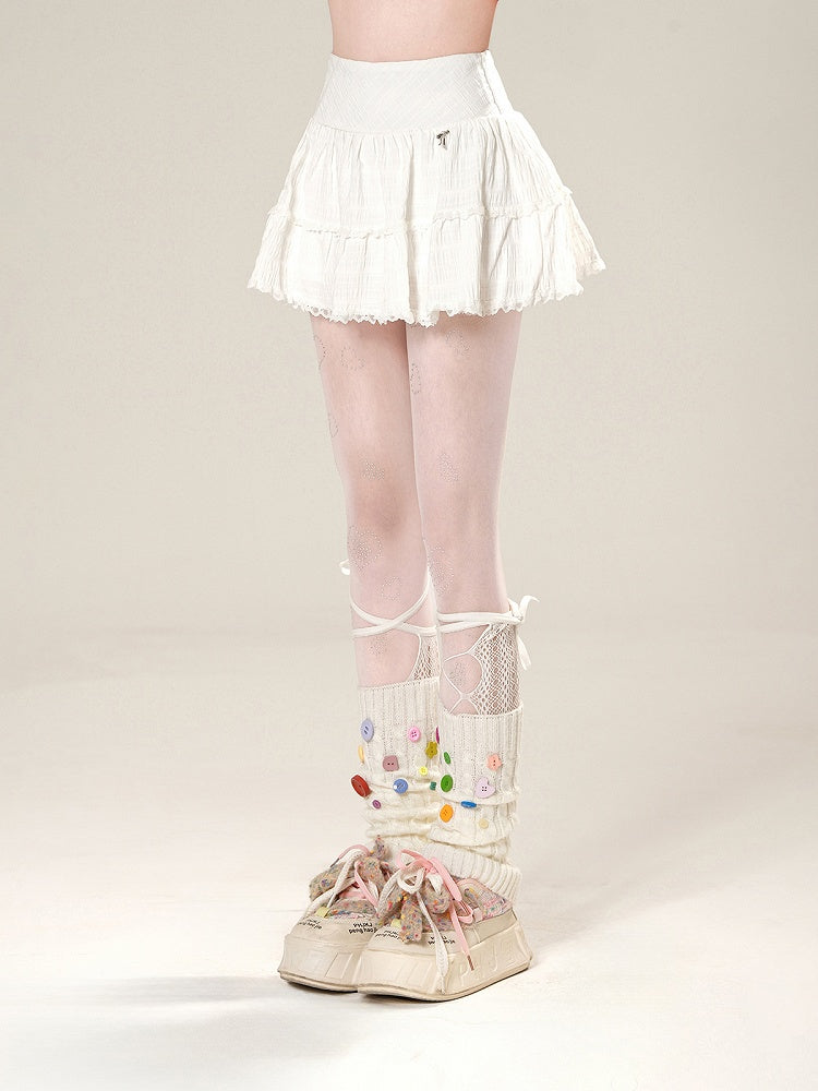 White Lace Trim Mini Tiered Skirt