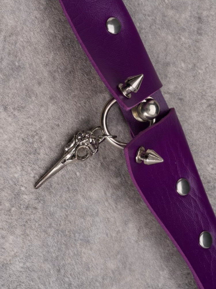 Bird Gothic Details Studs Bone Purple Pendant Choker Silver