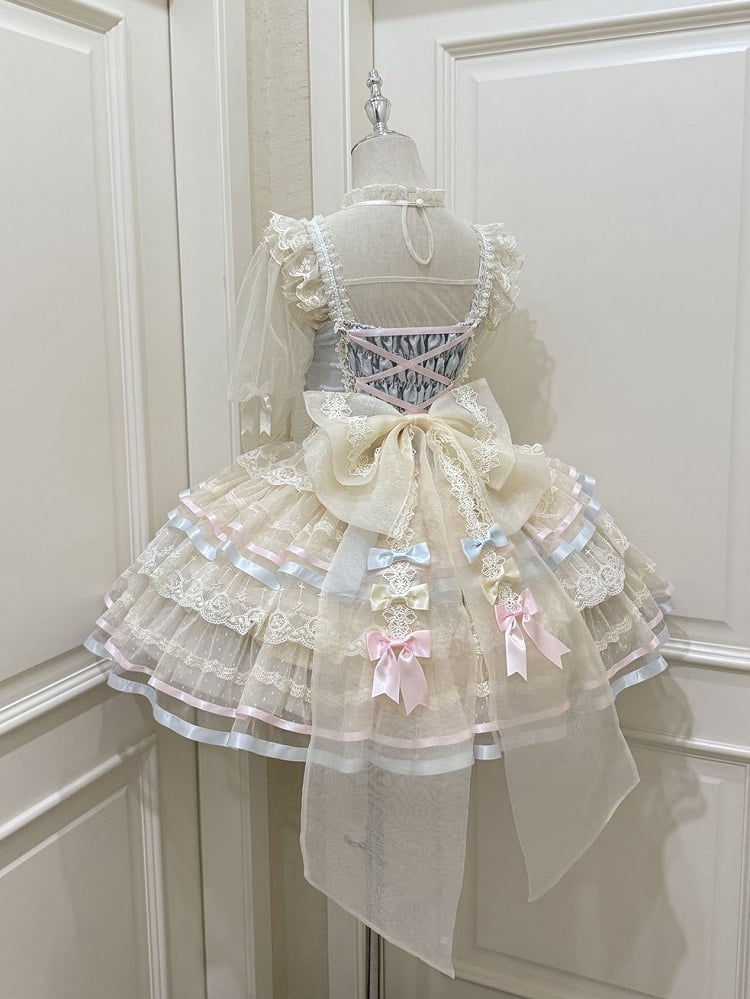 mit Schleifenrock JSK Lolita Lagenblaue Taille Großes Korsett Tüllrücken bei Princess