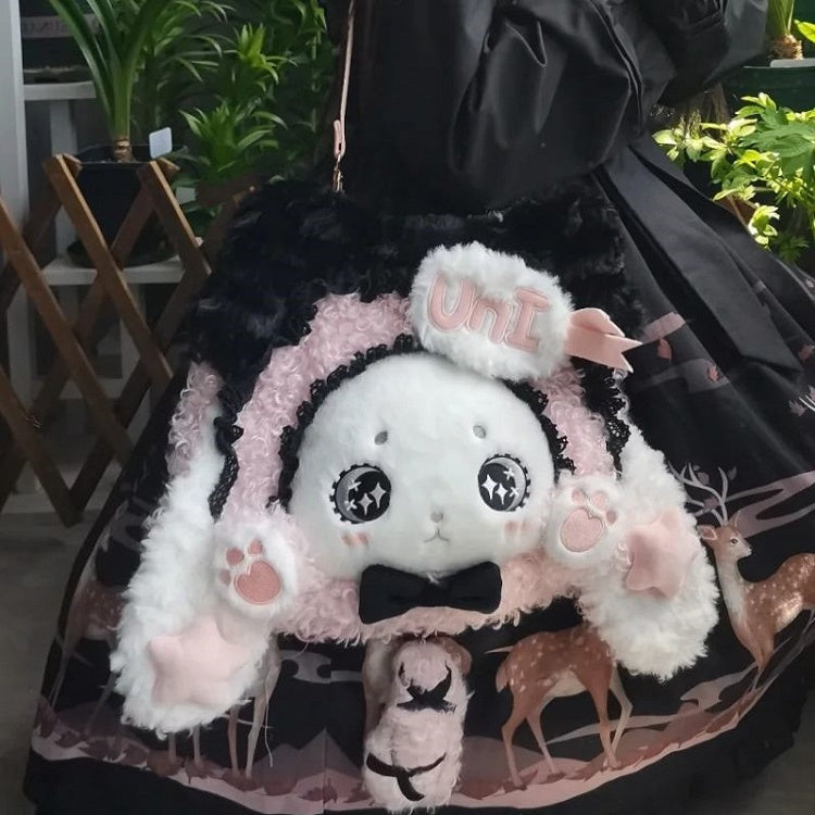 Ear Bag Sweet Plush Black and Bunny Pink Lolita Lop