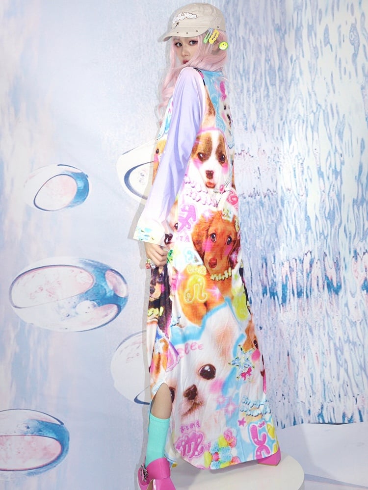 Shirt Y2K Print Puppy Coloeful Dress
