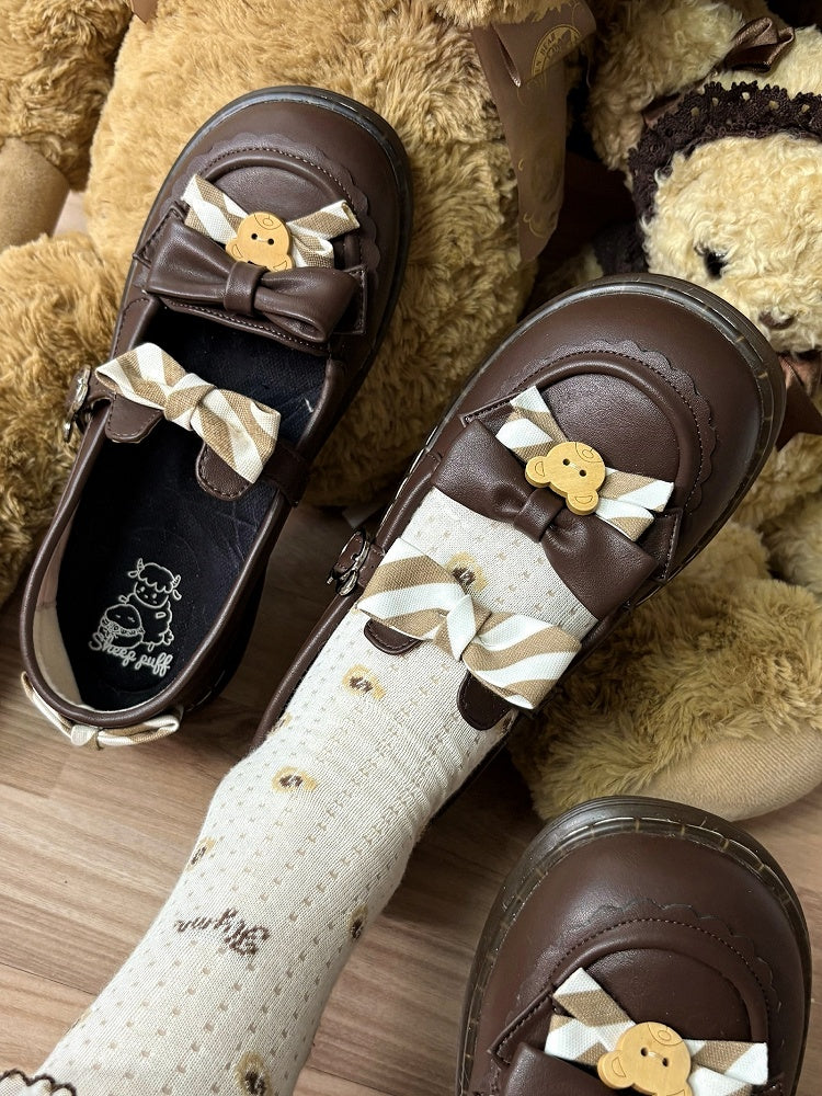 Design PU – und Kuma-Thema mit 2 cm flachem Ohrschuhband Lolita-Bär braun gestreifte Schleife