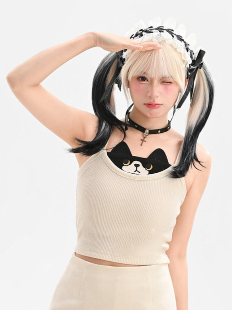 Black Kitty Design White Glamorous Cropped Cami Top