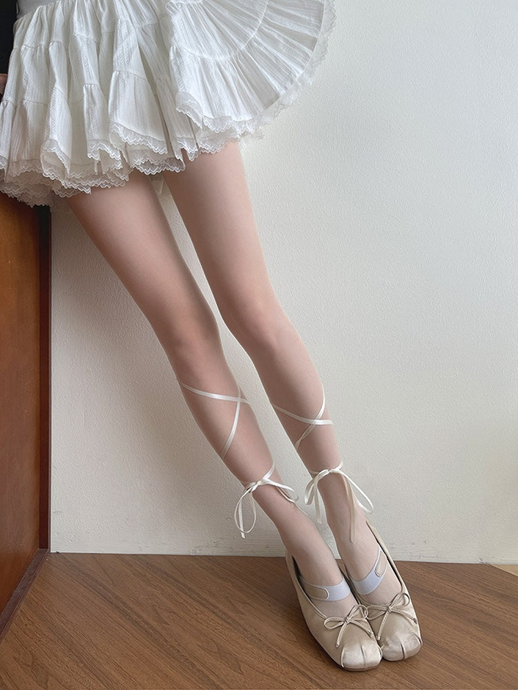 White Tights Straps Semi-sheer Self-tie Lolita