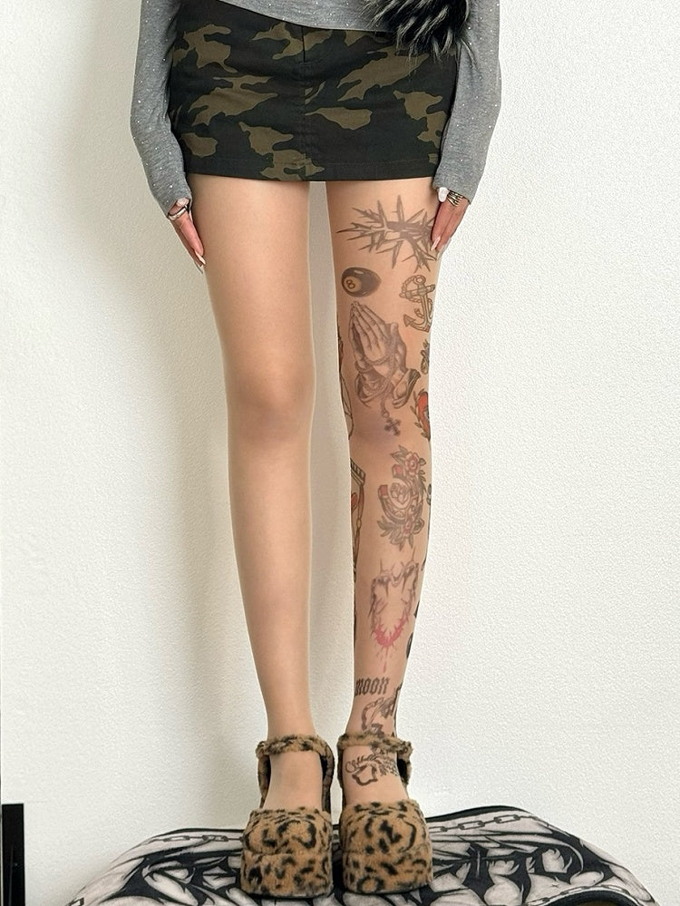 Thorns Tights Print Heart And Nude