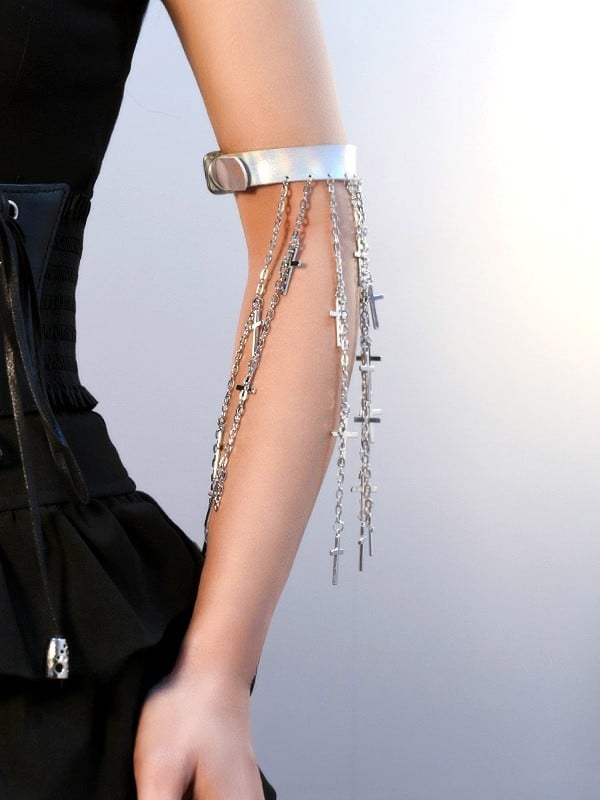 Cuff Tassel Cyberpunk Black/Silver/Brown Design Charm Arm Cross