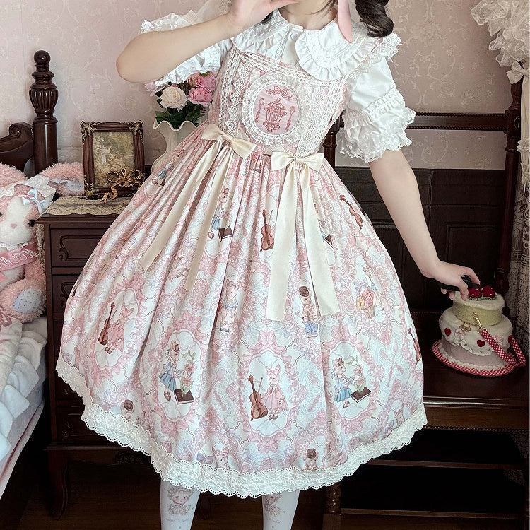 ライトハイバイオリンロリータバニーとイエローウエストプリントドレススイートJSK