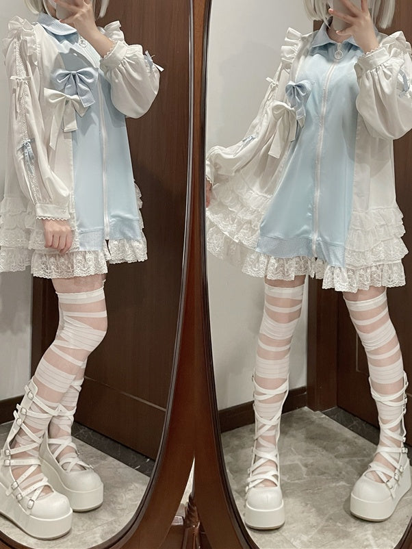 Jirai Kei Tenshi Dress Blue Tiered Ruffles Sun Protection Chiffon Kaiwai