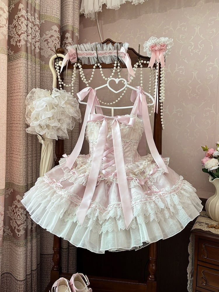 Boned Waist Lolita Princess Basque Bust 80-88CM Balletcore Pink Skirt Clearance-Size Jumper S for