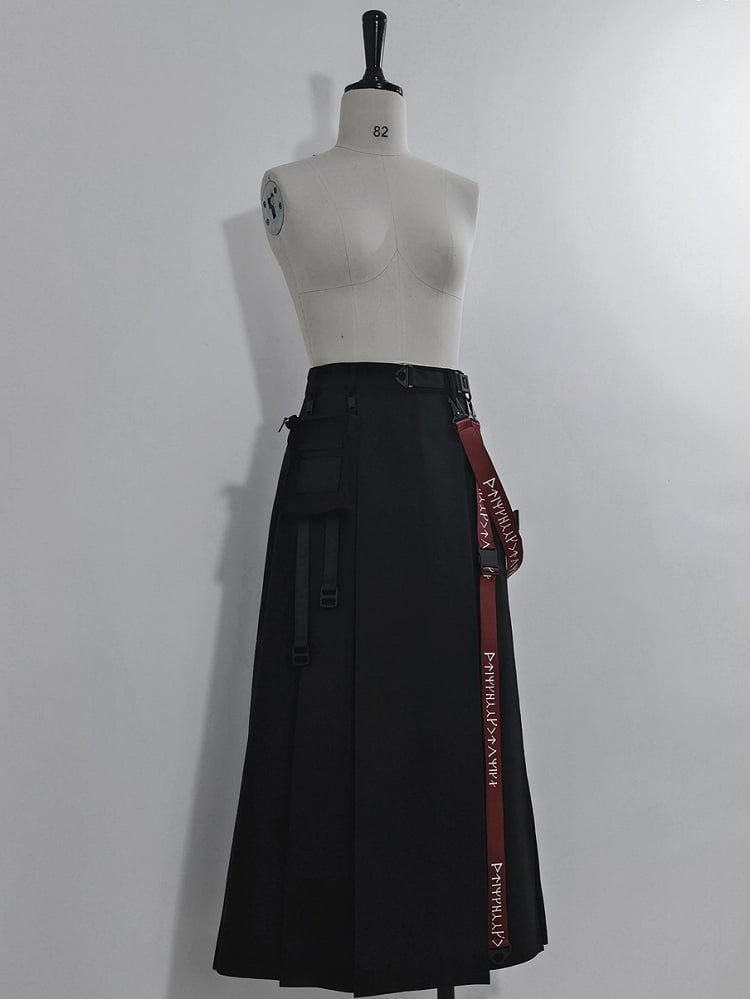 and Black Waist Cargo Straps Bag Skirt High with Slit