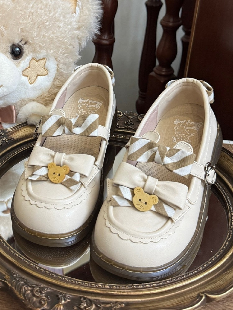 Muster PU Details Off-White 2cm - Gestreifte Schuhe Schleife Lolita Bär