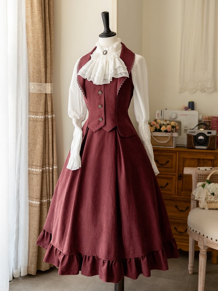 Vintage Herbst und Winter Rote Weste / Knochenrock mit hoher Taille