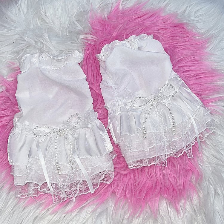 Beaded White Lace Decorated Sleeves Trim Leg Bowknot Y2K