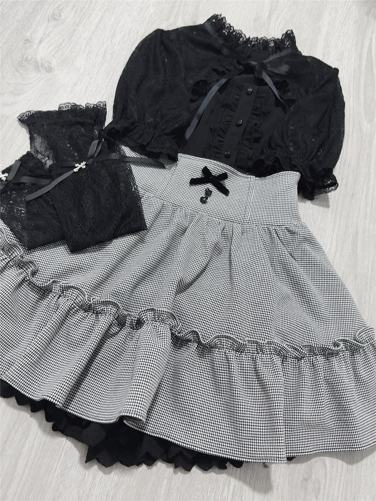 Jirai Kei Black Lace Cape Short Sleeve Blouse/ Sleeves Only