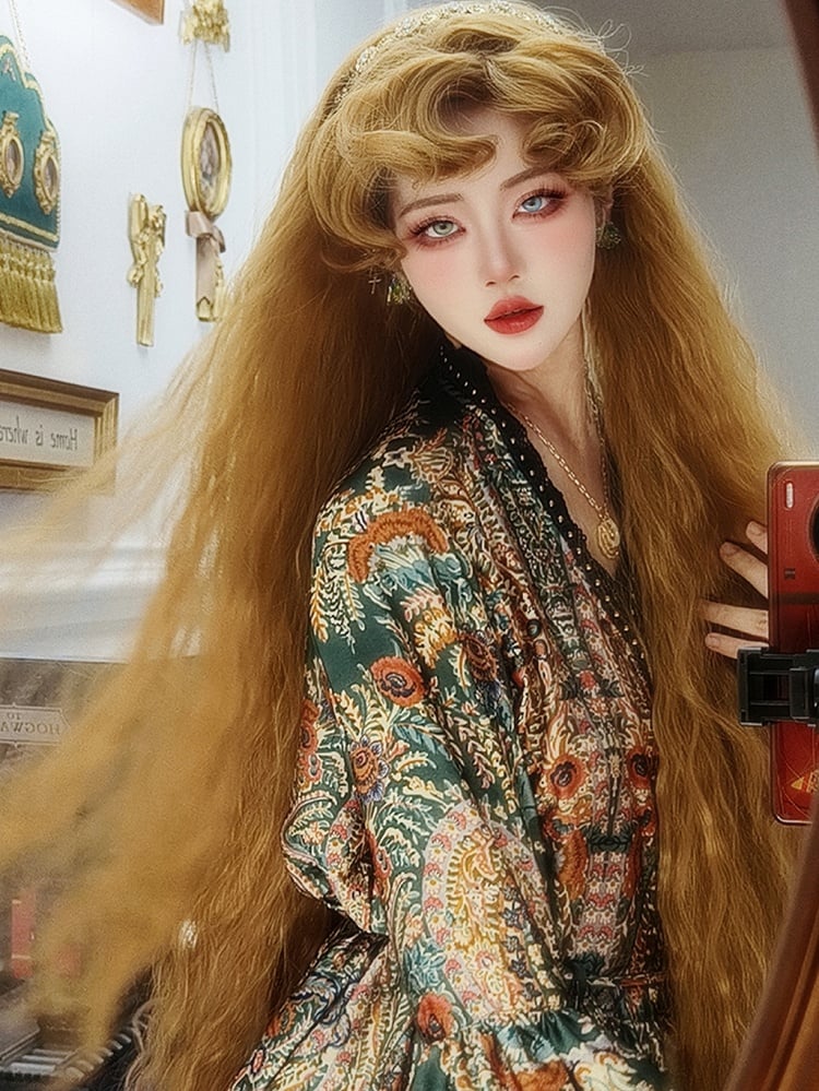 Tales Rapunzel inspirierte blonde Hime Lolita lange lockige synthetische Perücke