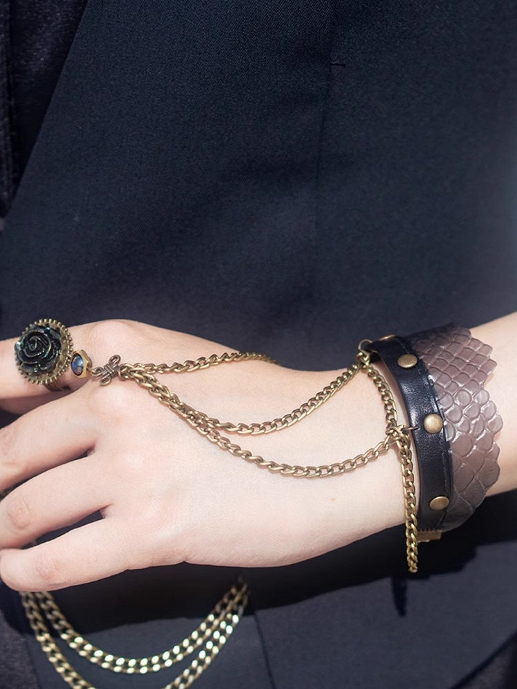 Snake Strampunk PU And Chains Ring Bronze Rose Bracelet Scale With Design
