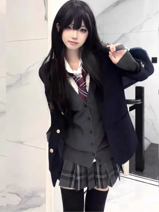 Rock 39CM Muster Plaid Uniform Schwarz JK Plissee