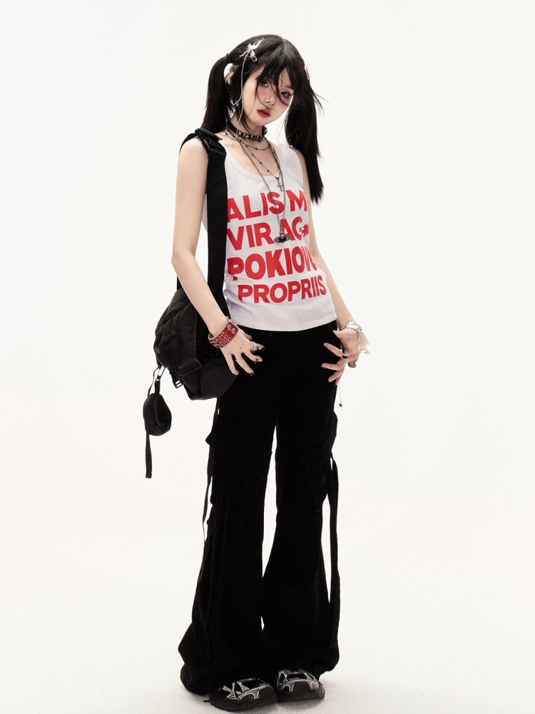 Black Low Rise Slim-Fit Flared Cargo Pants