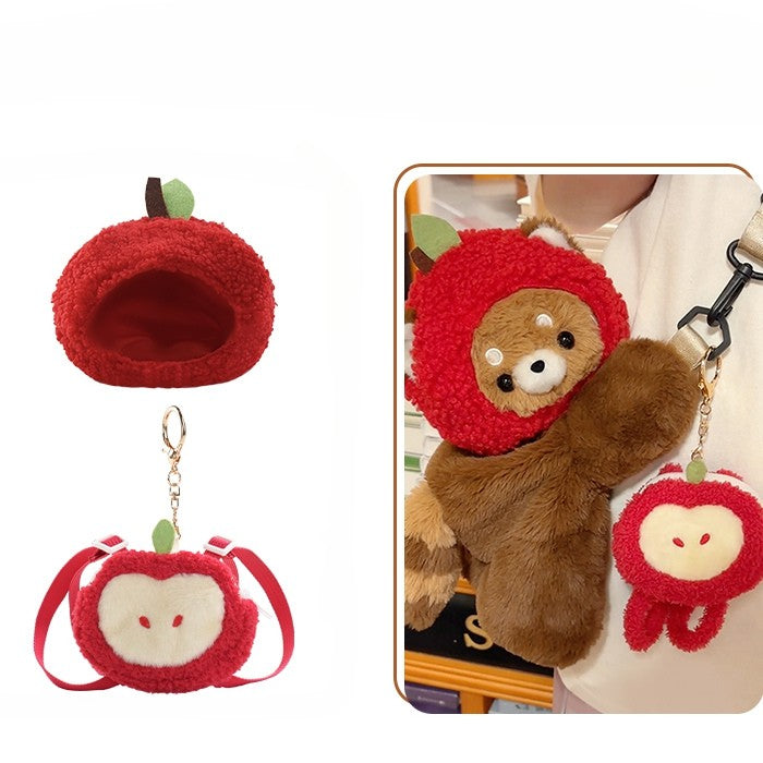 + Apple Red Backpack/Crossbody Brown 28/40 cm Panda/Apple Bag Cute Keychain Plush Hat Panda