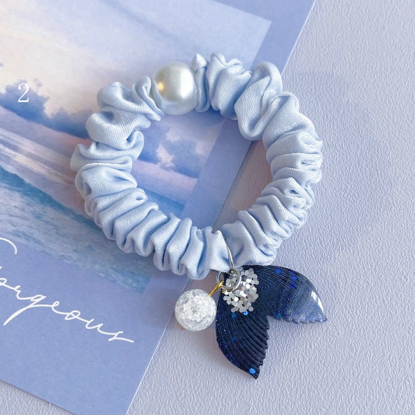 Beaded 7 Mermaid Charm Options Blue Scrunchie Decorated