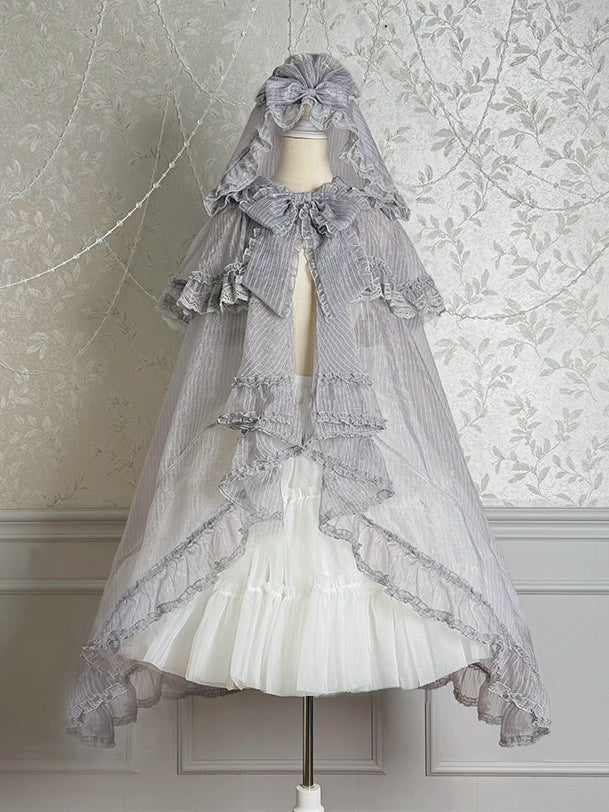 Cascading Gray Ruffle Silver Trimming Cloak