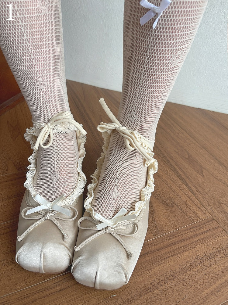 /Lace Socks Trim Hollow-out Pattern Butterfly Nude Tights
