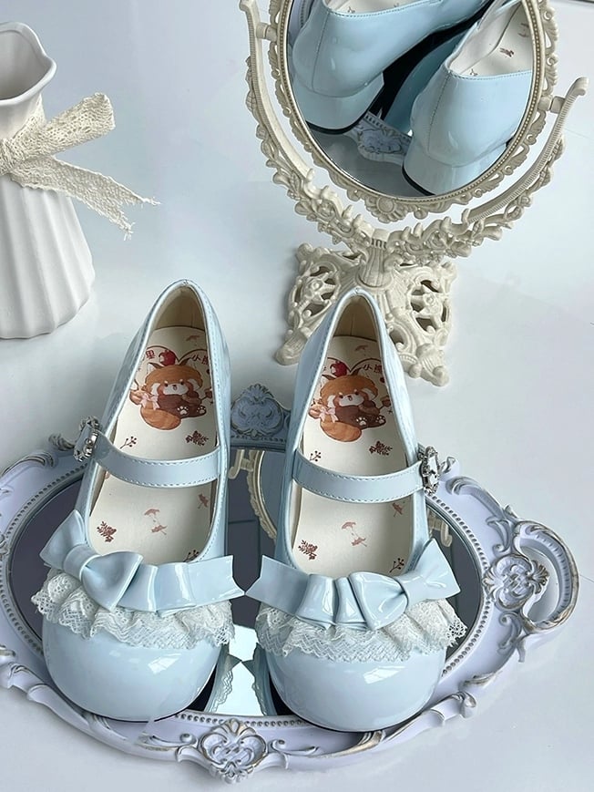 Round Mary - Blue PU in Design Toe Low-heel Light Janes