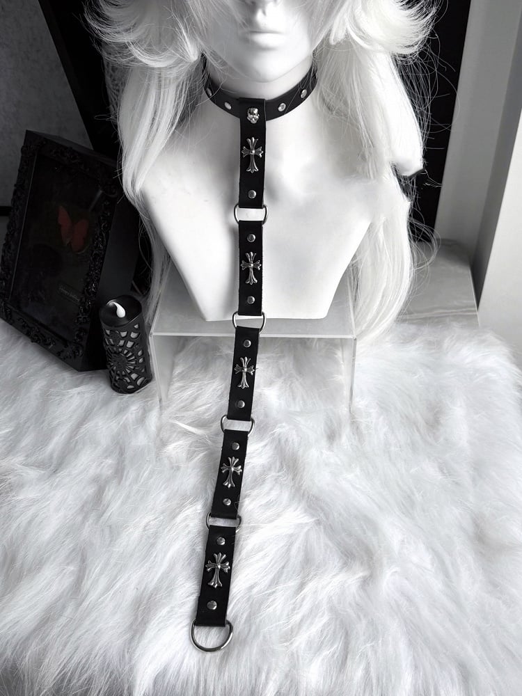Kette Choker Punk Schwarz/Rot PU Kreuz Verziert Stud und