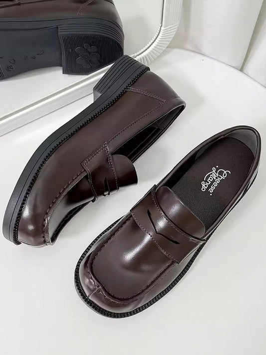 Stil für Preppy Slip-In-Schuhe Braun Bequem Uniform Niedriger Absatz - Slip-on Fit JK