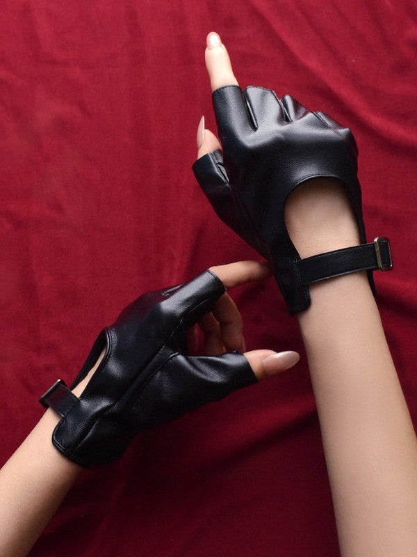 Cyberpunk Buckle Black/White/BlackWhite Finger Gloves
