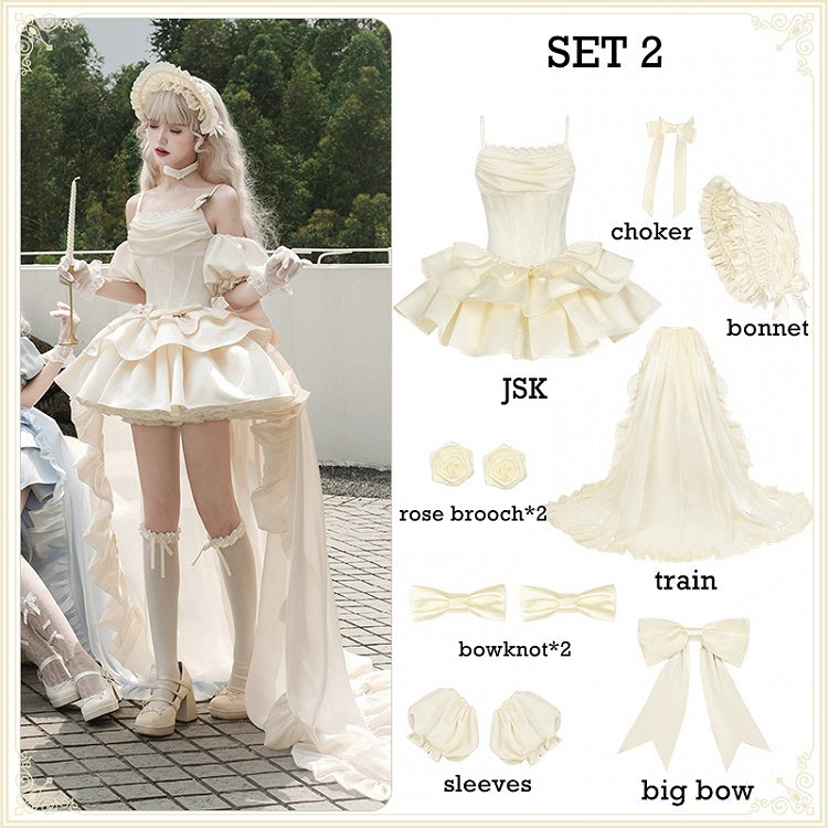 Dress Lolita Beige Waist JSK Boned Cowl Neckline Set Spaghetti Straps Full Elegant