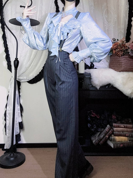 Striped Fabric Lolita Pants Blue Dark Ouji