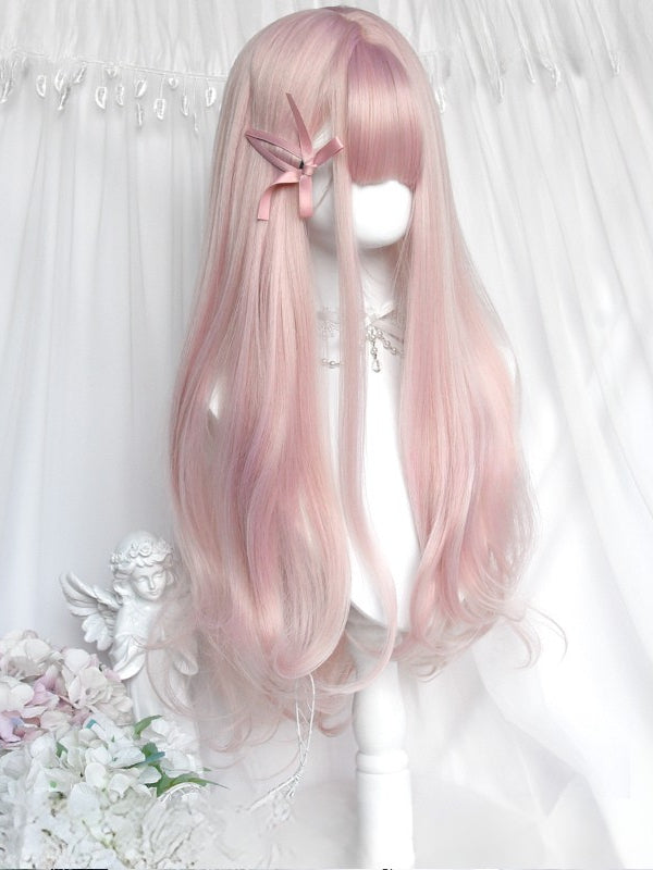 With Full Length Wig Pink Bangs 62CM Wavy