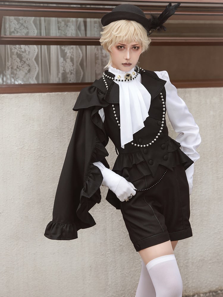 Kragen Revers Ouji Detail Weste Rüschen Schleppe Lolita Abnehmbar Schwarz mit