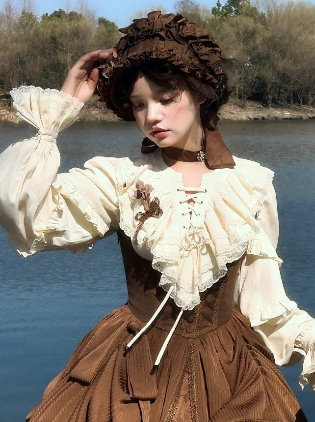 Decorated Iris Lace Black/Gray/Brown Lolita Brooch