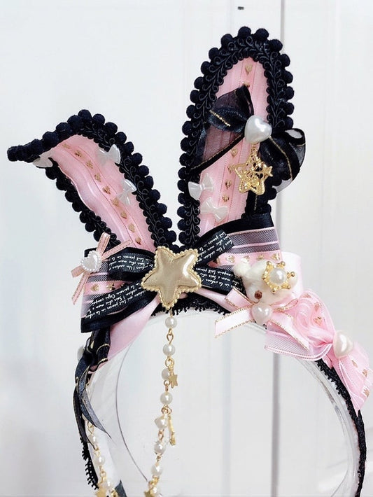 Beaded Bunny Star Green/BlackPink Plushie Bear And Decorated Ears KC Charm