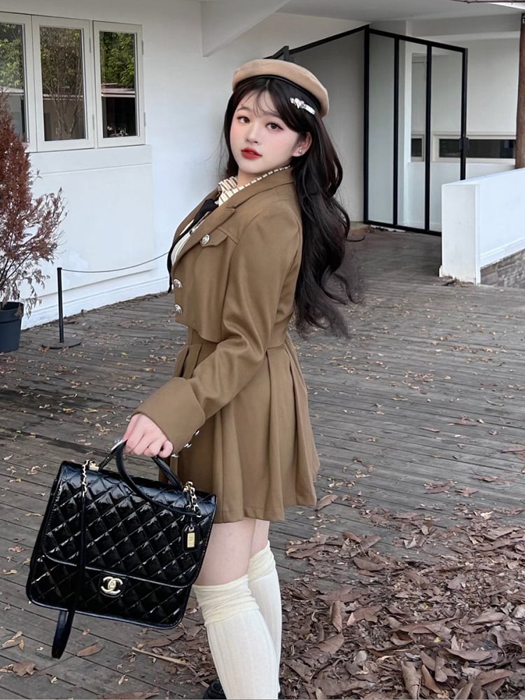Coffee - Size Suspender Waist Preppy High Plus Skirt Overalls