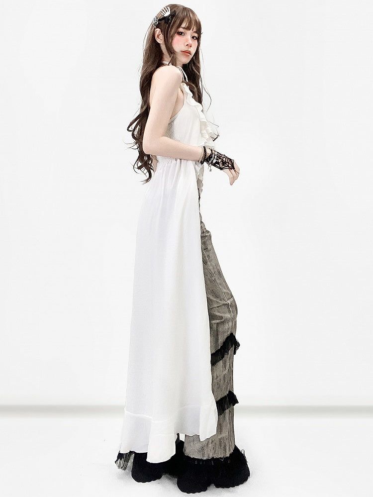White Halter Design Neck Holiday High-low Top