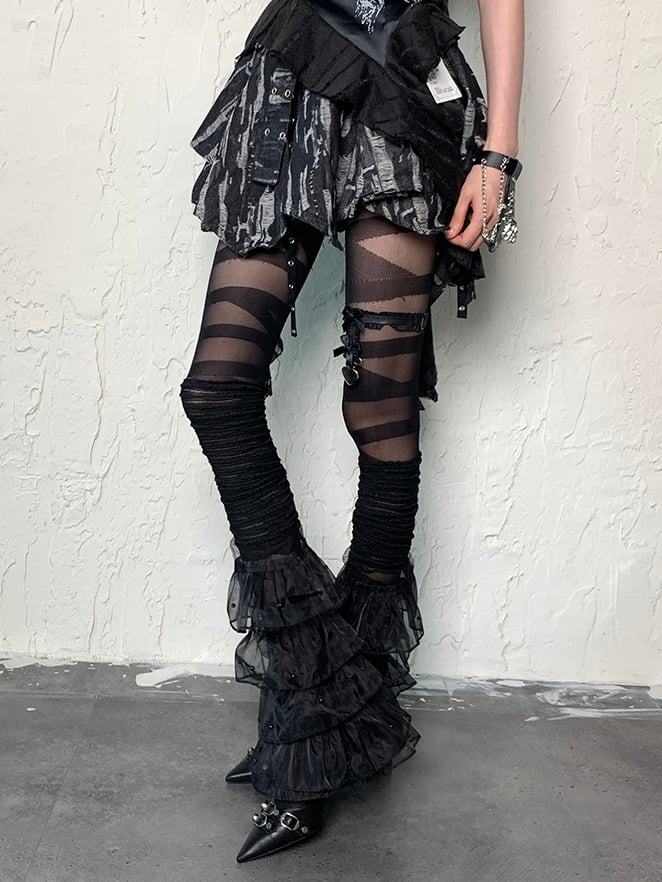 Crisscorss Tights Black Banded Y2K