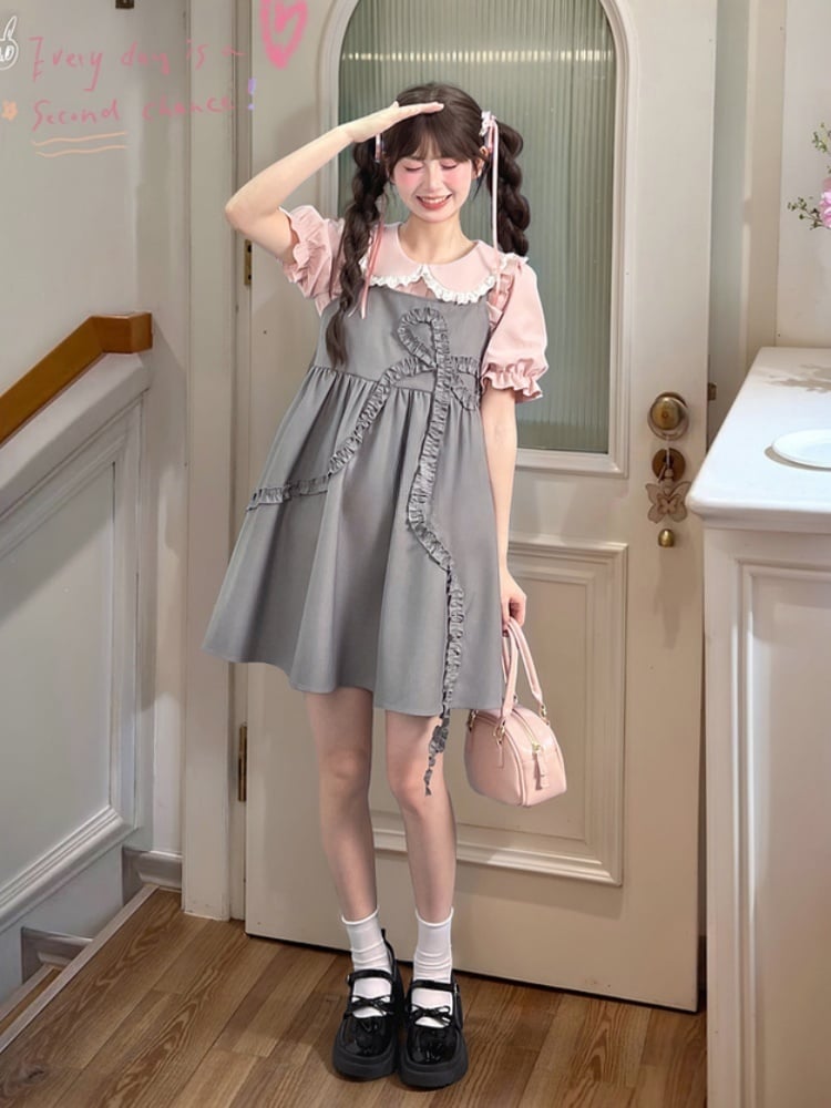 Slip Dress Loose Gray Big Ruffled Bow Design