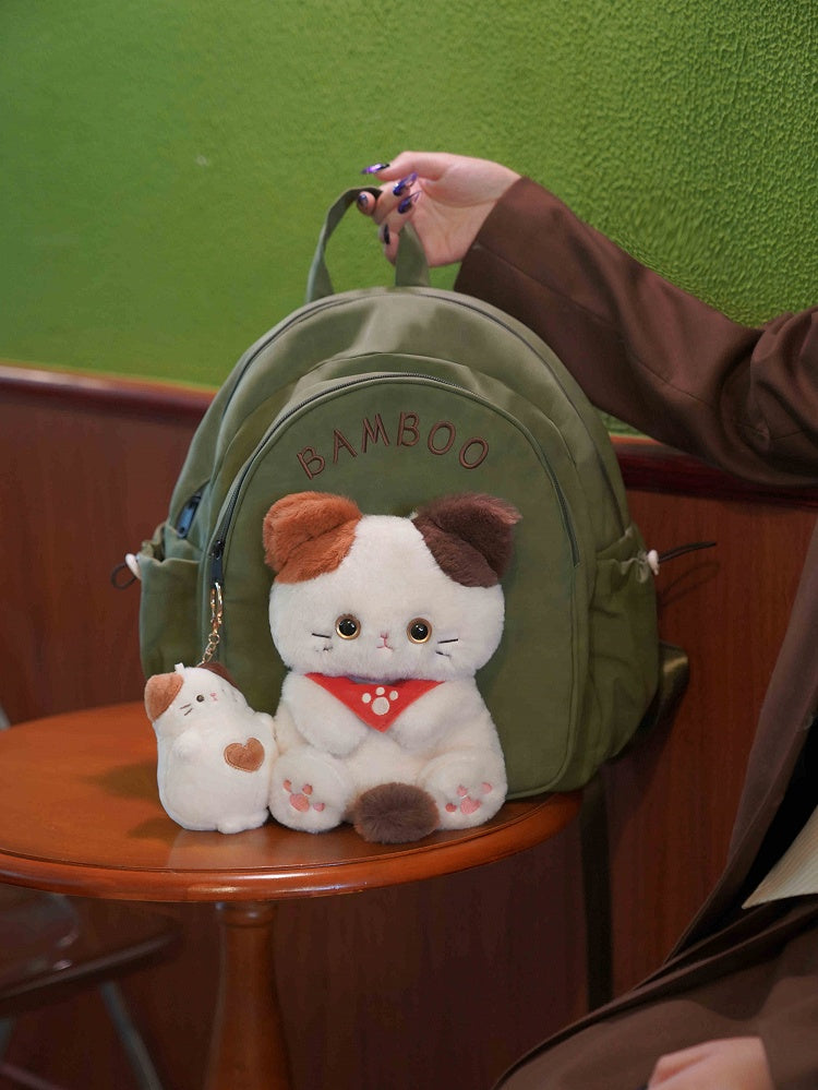 Green Cute Backpack With Kitty Plushie