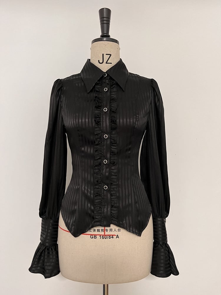 Ouji Sleeves Lolita Long Shirt with Bowtie Jabot Black